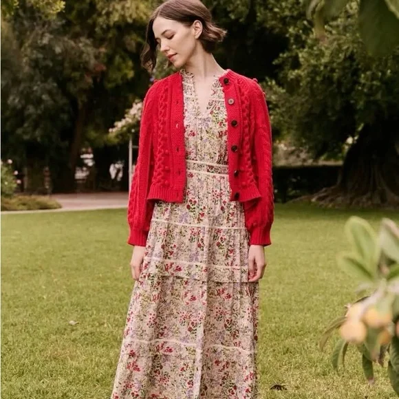 THE GREAT The Mountainside Cardigan in Deep Rose - Picture 3 of 16